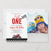 レーシングバイクの写真を使った1歳のバースデーパーティー 招待状 (正面)