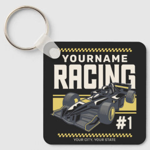 レーシングパーソナライズされたチームのファーストレースカードライバ キーホルダー