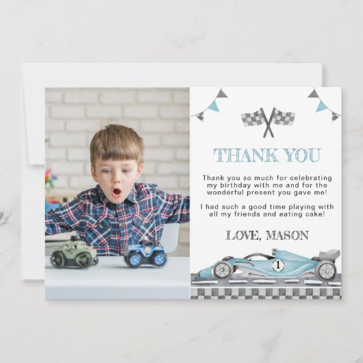 レーシングパーティーバースデイフォト感謝カード サンキューカード (正面)