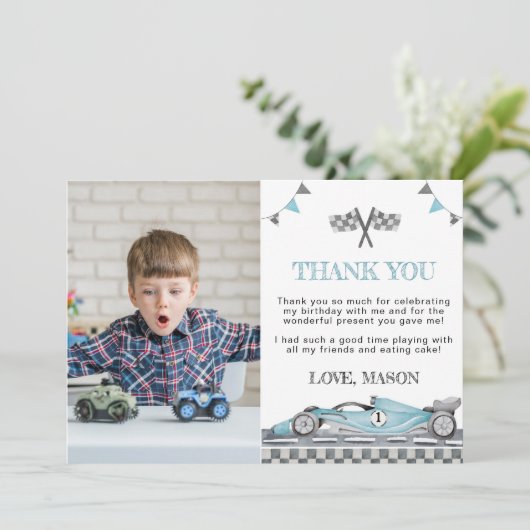 レーシングパーティー誕生日写真ありがとうカード サンキューカード (スタンド正面)