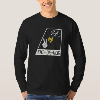 レーシングピースラブレーシングカーチェッカーフラグレーストラック Tシャツ