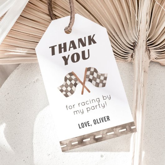 レーシングフラッグ バースデーパーティ タグ, レースカー ありがとう ギフトタグ
