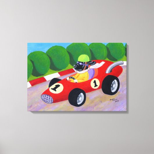 レーシングブラックラブラドールアートワーク キャンバスプリント (正面)