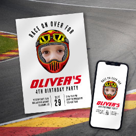 レーシングヘルメットフォトバースデーパーティー 招待状