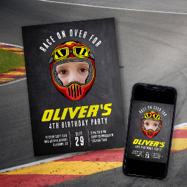 レーシングヘルメットフォトバースデーパーティー 招待状