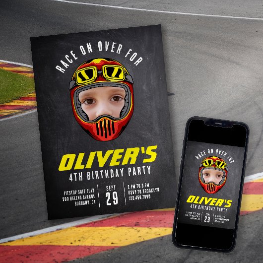 レーシングヘルメットフォトバースデーパーティー 招待状