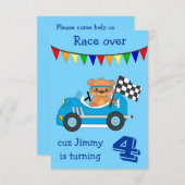 レーシングベア子供の誕生日パーティー 招待状 (正面/裏面)
