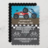 レーシングモンスタージャムトラックパーソナライズされた誕生日 招待状 (正面/裏面)