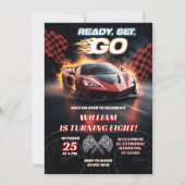 レーシングレッドスポーツカーバースデーボーイ 招待状 (正面)