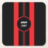 レーシングレッドダブルストライプスポーツスカスタムポーツ スクエアペーパーコースター (正面)