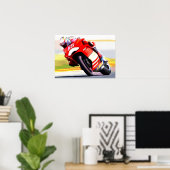 レーシングレッドバイク ポスター (ホームオフィス)