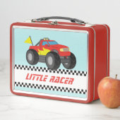 レーシングレッドモンスタートラックボーイズパーソナライズされた メタルランチボックス (インサイチュ)