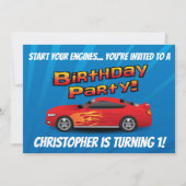 レーシングレッドレースカーフレイムス少年の誕生日パーティー 招待状 (正面)