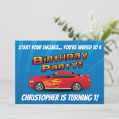 レーシングレッドレースカーフレイムス少年の誕生日パーティー 招待状 (スタンド正面)