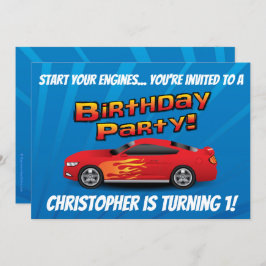 レーシングレッドレースカーフレイムス少年の誕生日パーティー 招待状