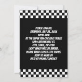 レーシングレッドレースカー市松模様にボインの誕生日パーティー 招待状 (裏面)