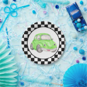 レーシング市松模様にフグのグリーンウォーター色の車 ペーパープレート (パーティー)