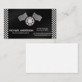 レーシング市松模様にフラグとタイヤ | 自動 名刺 (正面/裏面)