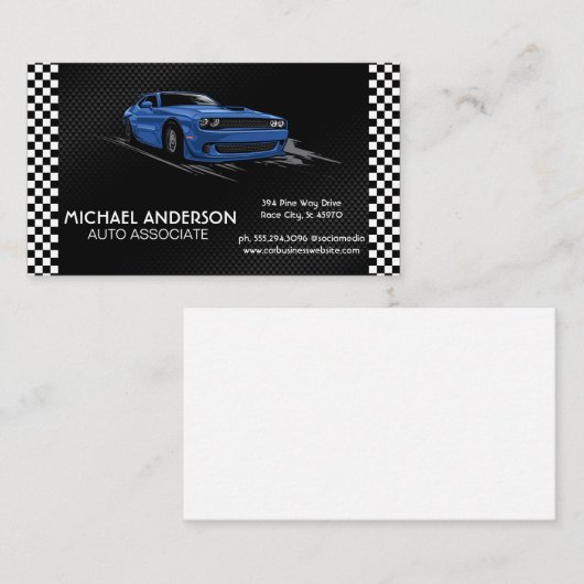 レーシング市松模様にフラグ | ブルースポーツカー 名刺 (正面/裏面)