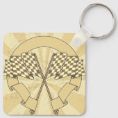 レーシング市松模様にフラグKeychain キーホルダー (裏面)