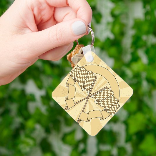 レーシング市松模様にフラグKeychain キーホルダー