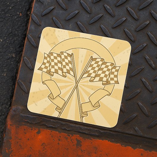 レーシング市松模様にフラッグステッカー スクエアシール