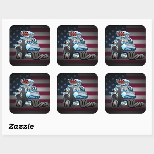 レーシング改造カーエンジンの漫画イラストレーション スクエアシール (シート)