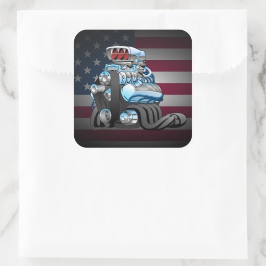 レーシング改造カーエンジンの漫画イラストレーション スクエアシール (バッグ)