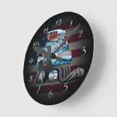 レーシング改造カーエンジンの漫画イラストレーション ラウンド壁時計 (傾斜)