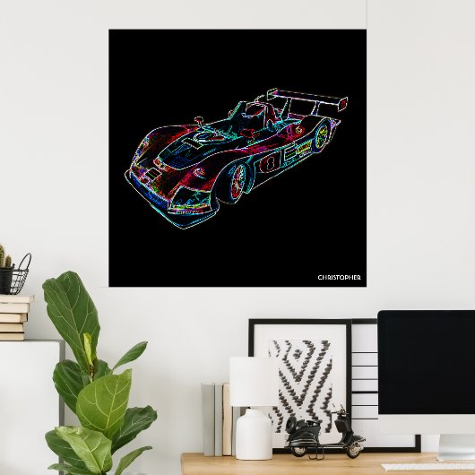 レーシング白熱［赤熱］光を放つきらめくラグジュアリーネオンカラーズカー ポスター (ホームオフィス)