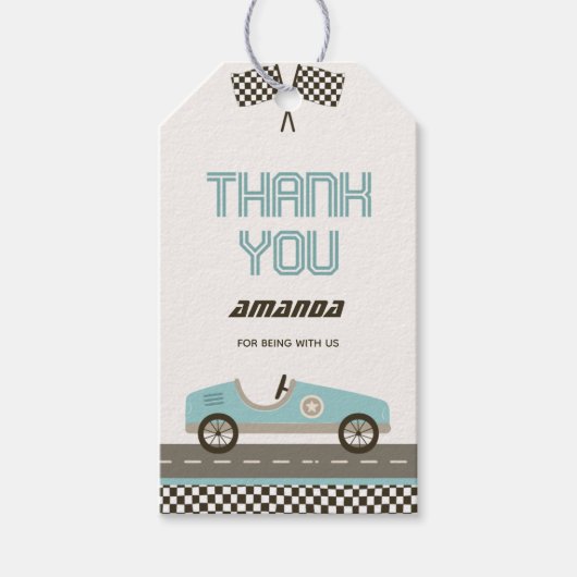 レーシング高速カーベビーシャワーありがとうラベル ギフトタグ (正面)