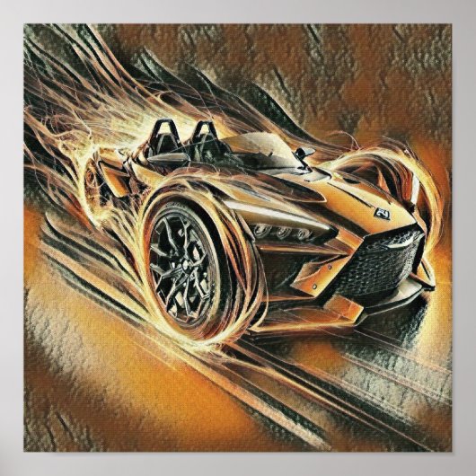 レーシング オレンジ色のハイスピードスーパーカー ポスター (正面)