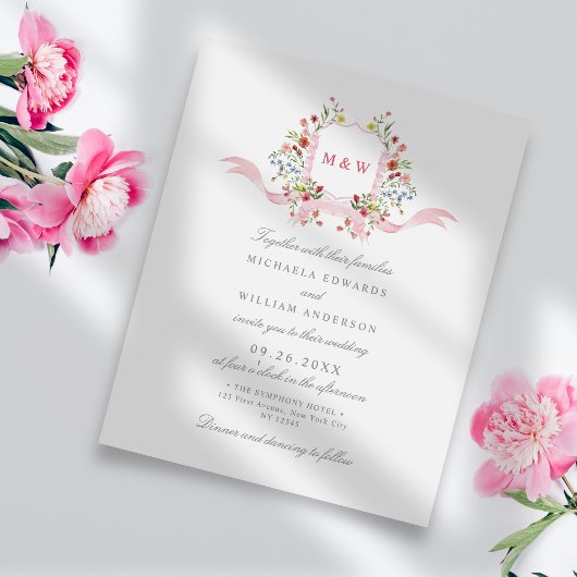 レージェンシー調の花のクレストの水彩結婚式招待状