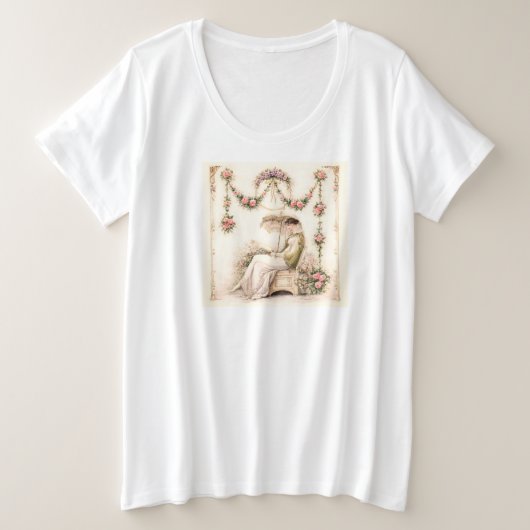レージェンシー・ローズ・ガーデン 読書婦人 プラスサイズTシャツ (デザイン正面)