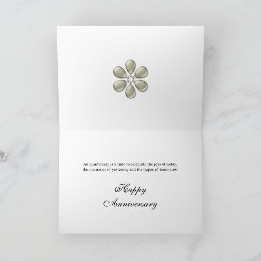 レースおよび真珠との結婚記念日 カード (内部)