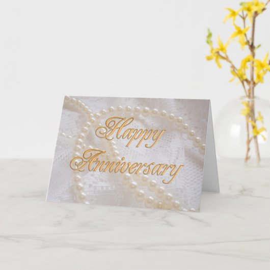 レースおよび真珠との結婚記念日 カード (黄色い花)