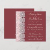 レースおよび真珠のラズベリーの結婚式招待状 招待状 (正面/裏面)