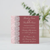 レースおよび真珠のラズベリーの結婚式招待状 招待状 (スタンド正面)