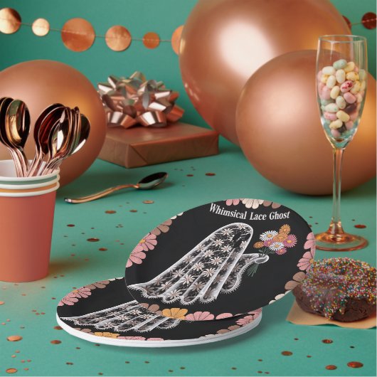 レースお洒落幽霊イラストレーションとフローラ ペーパープレート (複数)