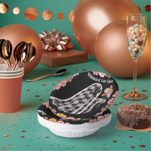 レースお洒落幽霊イラストレーションとフローラ ペーパーボウル (複数)