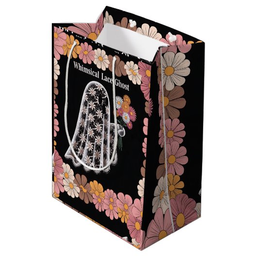 レースお洒落幽霊イラストレーションとフローラ ミディアムペーパーバッグ (裏面アングル)