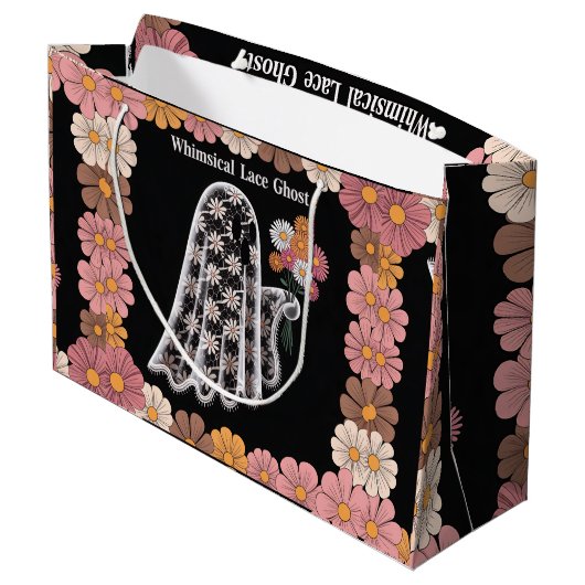レースお洒落幽霊イラストレーションとフローラ ラージペーパーバッグ (裏面アングル)