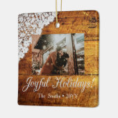 レースかわいらしとキャビン素朴ウッドルックフォトクリスマス セラミックオーナメント (左)