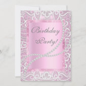 レースかわいらしと真珠の生誕エレガント生日カスタム 招待状 (正面)
