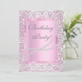 レースかわいらしと真珠の生誕エレガント生日カスタム 招待状 (スタンド正面)