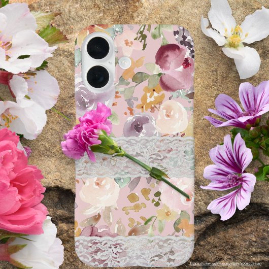 レースかわいらしシックな水エレガント色の花 Case-Mate iPhoneケース