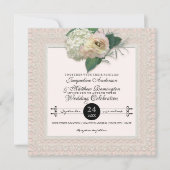 レースかわいらしタイポグラフィフランスのフローラ牡丹 招待状 (正面)