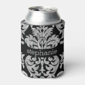 レースかわいらしダマスク模様（白黒） 缶クーラー (缶正面)