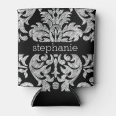 レースかわいらしダマスク模様（白黒） 缶クーラー (正面)