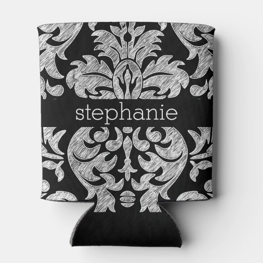 レースかわいらしダマスク模様（白黒） 缶クーラー (裏面)